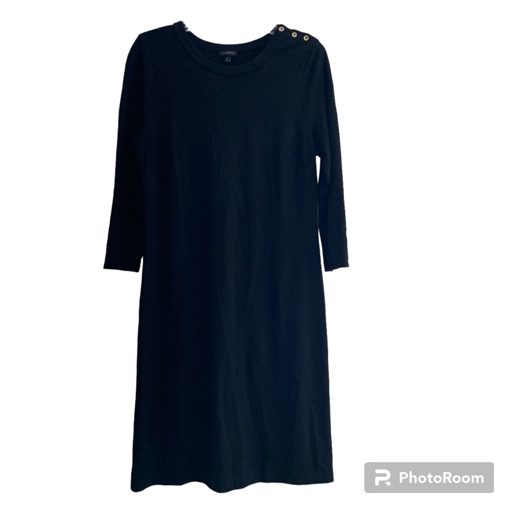 Talbots Black 3/4Sleeve Round Neck Stretch Midi Dress size 10 Casual Office